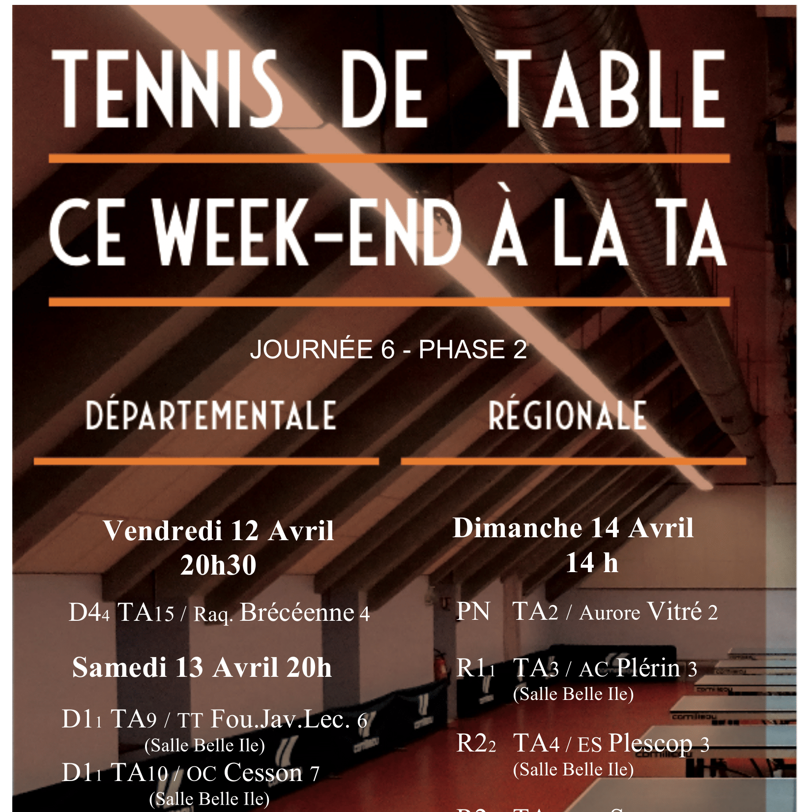 Tennis de Table : rencontre du week-end
